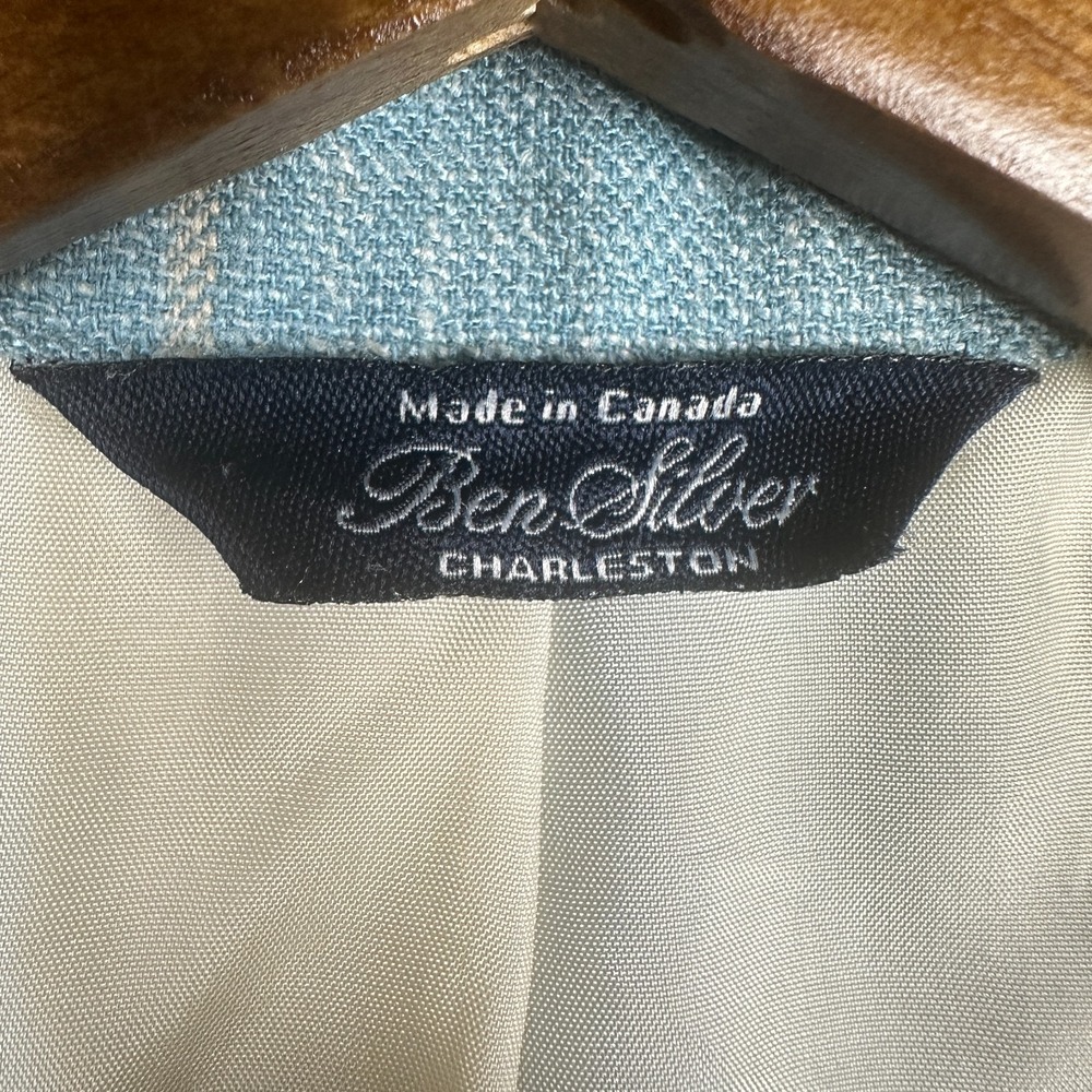 Ben Silver Charleston Mens 43R Silk Linen Wool Blue Plaid Sport Coat Canada - Picture 5 of 14